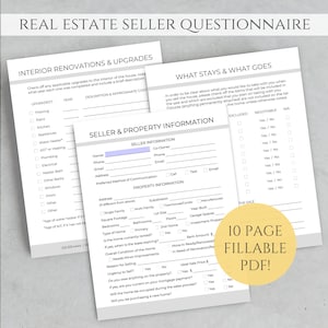 Real Estate Listing Packet, Seller Questionnaire, Seller Information Sheet, Realtor Seller Intake Form, Selling Your Home Workbook