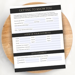 Real Estate Getting to Know You Questionnaire, Fillable PDF & Canva Template, Agent Questionnaire for Home Buyers and Sellers