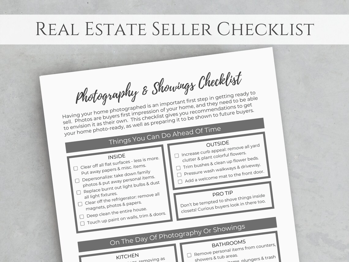 Real Estate Photo Checklist Photography & Showing Prep PDF Etsy