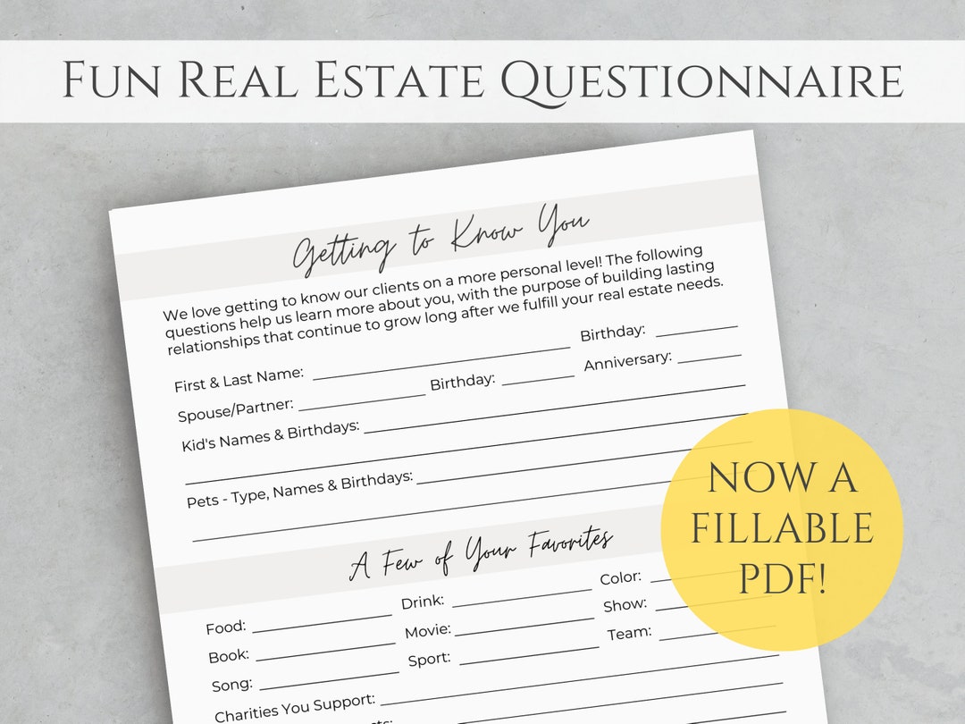 Real Estate Questionnaire Lead Intake Form for Buyers and Etsy
