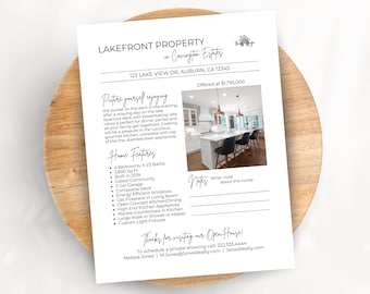 Real Estate Feature Sheet, Realtor Open House Handout, For Sale By Owner Flyer, Home Features Real Estate Flyer, Editable Canva Template