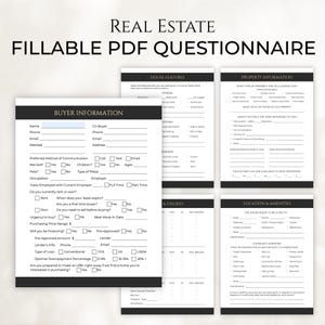 Real Estate Buyers Workbook, Home Buyer Questionnaire, Realtor Buyer Packet, Real Estate Marketing Templates, Buyer Intake Form & Checklist