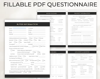Real Estate Buyers Workbook, Home Buyer Questionnaire, Realtor Buyer Packet, Real Estate Marketing Templates, Buyer Intake Form & Checklist
