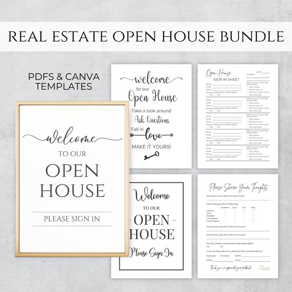 Open House Feedback Form, Open House Sign In Sheet & Open House Welcome Sign, Realtor Open House Forms, Real Estate Canva Templates