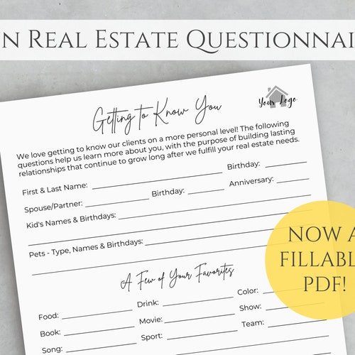 HOME SELLER QUESTIONNAIRE Real Estate Client Questionnaire Etsy
