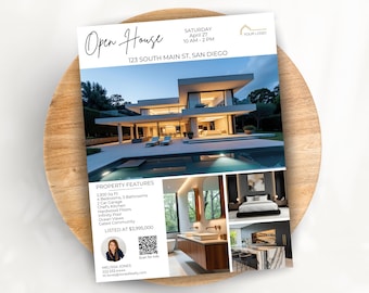 Open House Flyer Template Real Estate | Editable Realtor Flyer | Flyers for Listings | Real Estate Marketing | Canva Flyer Template