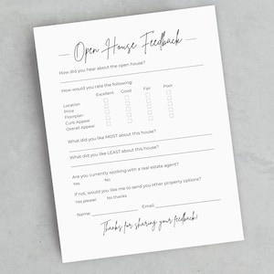 Open House Feedback Form, Editable Canva Template & Pdfs Real Estate ...