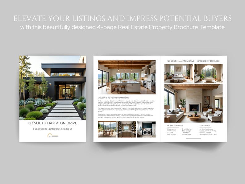 Modern Real Estate Property Brochure, Luxury Listing Brochure Canva Template, 4 Page Property Flyer, For Sale Flyer, Real Estate Marketing image 2