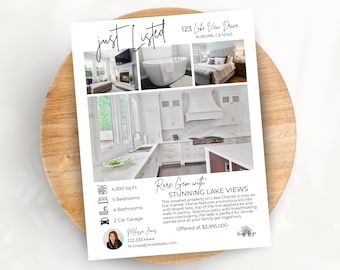 Just Listed Flyer, Real Estate Canva Template | For Sale By Owner Flyer | Realtor Flyer for New Listings | Real Estate Marketing
