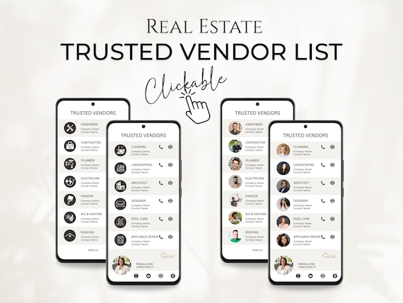 Recommended Vendors Textable Real Estate Template, Trusted Vendor List with Clickable Links, Realtor Preferred Vendors Digital Referral List