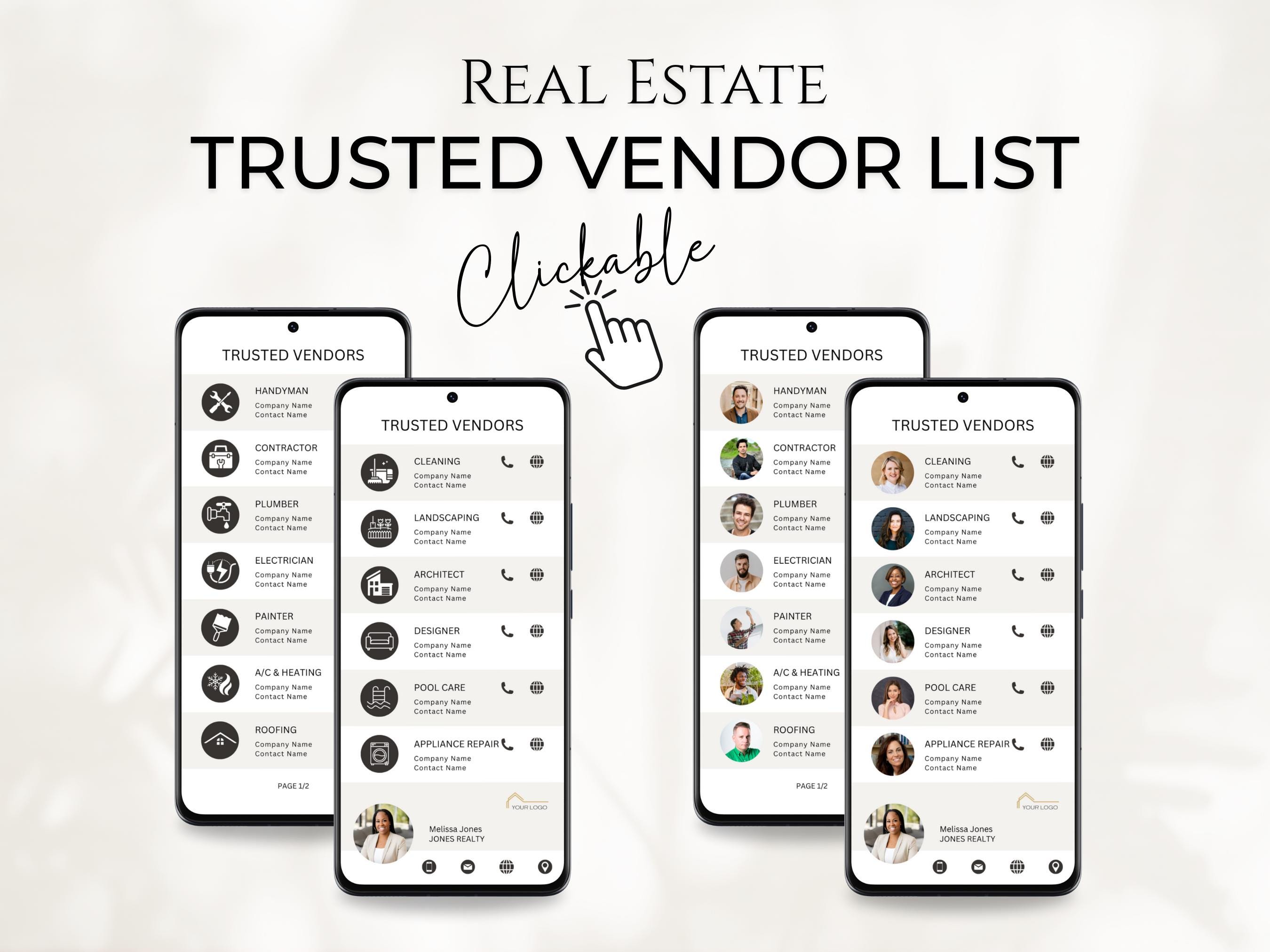 Recommended Vendors Textable Real Estate Template, Trusted Vendor List with Clickable Links, Realtor Preferred Vendors Digital Referral List
