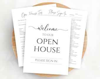 Realtor Open House Template Bundle: Sign-In, Feedback, Welcome Sign (PDF & Canva)