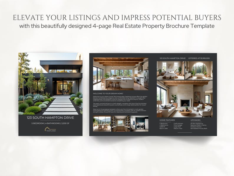 Luxury Real Estate Listing Brochure, 4 Page Modern Real Estate Flyer, Luxury Real Estate Marketing, New Listing Property Brochure Template bild 2