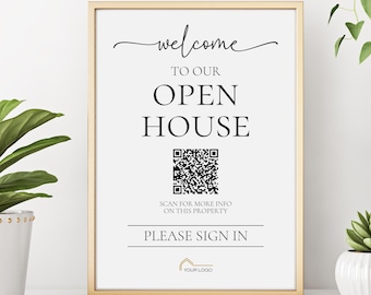 Open House Sign with QR Code, Real Estate QR Sign Template, Realtor QR Code Sign & Open House Sign In Sheet, Open House Welcome Sign