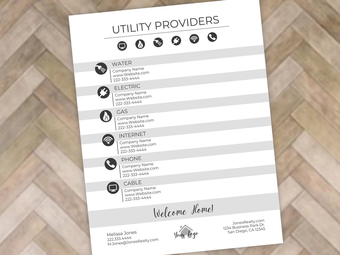 Real Estate Utility Sheet Home Buyer Guide Utility Providers Etsy