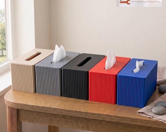 Funda acanalada para caja de pañuelos / Soporte minimalista con finas estrías / Caja de pañuelos rectangular impresa en 3D / Decoración moderna escandinava para baño