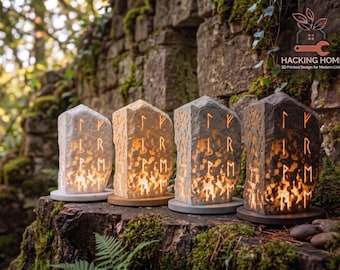 Lámpara de piedra rúnica vikinga / Luz de roca rúnica LED de 16 colores / Decoración de escritorio de fantasía y accesorio para jugadores / Artefacto luminoso de la mitología nórdica