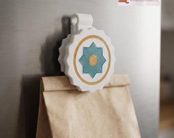 Magnetic Bag Clip | Star Rosette Fridge Magnet Chip Clip | 3D Printed Snack Bag Sealer | Colourful Kitchen Gadget by Hacking Home
