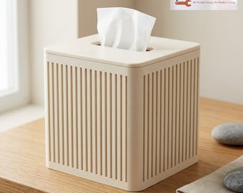 Funda para caja de pañuelos con diseño de valla / Soporte cuadrado para pañuelos con listones / Caja cúbica impresa en 3D / Decoración de baño estilo casa de campo costera de Hacking Home