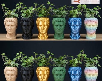 Maceta con forma de busto romano / Maceta con forma de cabeza de estatua griega / Maceta para suculentas impresa en 3D / Decoración clásica para el hogar de Hacking Home