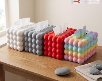 Funda para caja de pañuelos con diseño de burbujas / Soporte rectangular para pañuelos con forma de cubo de nube / Caja con diseño de burbujas impresa en 3D / Decoración de baño danesa en tonos pastel de Hacking Home