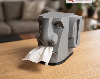 Soporte para caja de pañuelos con forma de cabeza de piedra / Dispensador de pañuelos con forma de estatua gigante / Funda divertida para caja de pañuelos impresa en 3D / Regalo de decoración tiki de Hacking Home