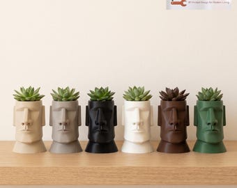 Maceta con forma de cabeza de Moai / Maceta para suculentas con forma de estatua de la Isla de Pascua / Maceta para plantas Tiki impresa en 3D / Decoración de escritorio con aspecto de piedra de Hacking Home