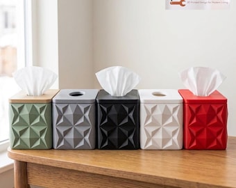 Funda facetada para caja de pañuelos / Soporte geométrico de baja poli para pañuelos / Caja alta impresa en 3D para dos recambios / Decoración moderna para baño de Hacking Home