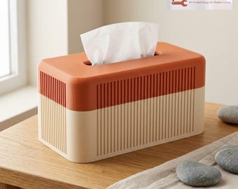 Funda acanalada para caja de pañuelos / Soporte rectangular acanalado bicolor para pañuelos / Decoración de baño de terracota impresa en 3D / Regalo moderno de Hacking Home