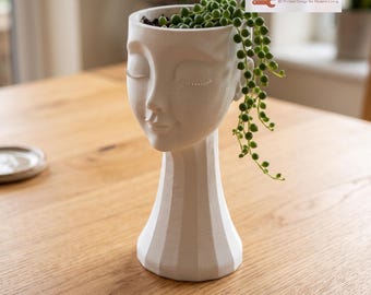Serene Bust Planter | Woman Head Plant Pot with Closed Eyes | 3D Printed Sculptural Face Planter | Modern Boho Decor by Hacking Home