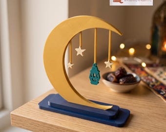 Ramadan Crescent Moon Decoration | Standing Moon and Stars Shelf Decor | 3D Printed Eid Table Centerpiece | Islamic Gift by Hacking Home