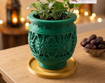 Carved Star Planter with Saucer | Moroccan Geometric Plant Pot | 3D Printed Succulent Planter | Ramadan Eid Home Decor by Hacking Home