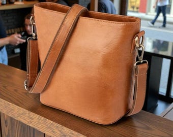 Leather Small Tote Bag – Handmade Shoulder Personalized Full Grain Purse