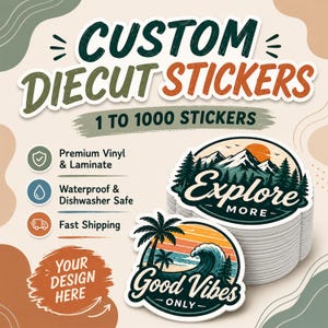 Custom Logo Vinyl Stickers, Waterproof Labels Cut Any Shape, Perfect For Companies Creators And Sticker Lovers