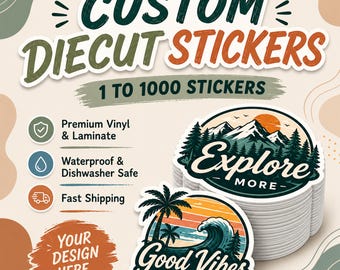 Custom Logo Vinyl Stickers, Waterproof Labels Cut Any Shape, Perfect For Companies Creators And Sticker Lovers