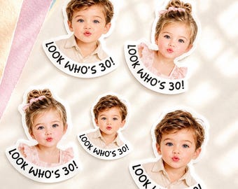 Custom Photo Birthday Stickers, Personalized Party Favor Labels, Waterproof Vinyl Decals