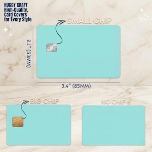 May include: Turquoise card covers with options for small chip, big chip, and no chip. The card covers measure 8.6cm wide and 5.3cm high. Text on the image reads "HUGGY CRAFT High-Quality, Card Covers for Every Style."