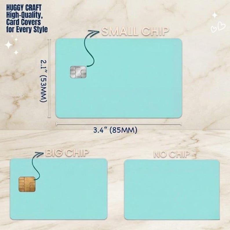 May include: Turquoise card covers with options for small chip, big chip, and no chip. The card covers measure 8.6cm wide and 5.3cm high. Text on the image reads "HUGGY CRAFT High-Quality, Card Covers for Every Style."