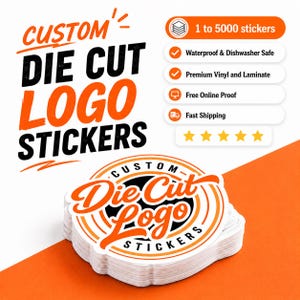 Custom Logo Vinyl Stickers, Die Cut Waterproof Decals, Bulk Options
