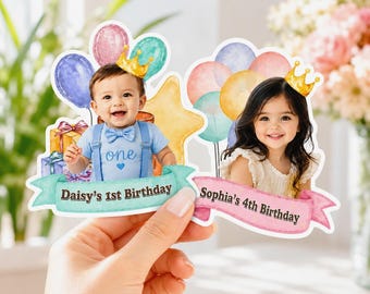 Custom Photo Stickers, Personalized Birthday Sticker, Waterproof Party Favors