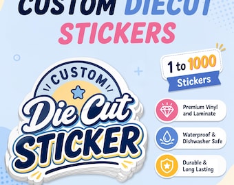 Custom Logo Vinyl Stickers, Die Cut, Water-Resistant Personalized Waterproof Decals for Business, Bulk Options