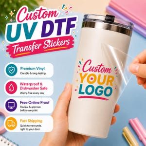 Custom Logo UV DTF Transfers, Waterproof Peel And Stick Branding Decals, Ready to Apply