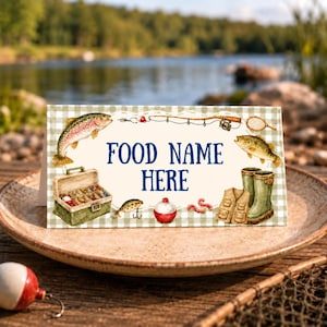 Fiskefestmattält, redigerbara fiskmatsetiketter, utskrivbara mattältkort Canva-mall