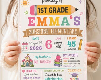 Affiche « Premier jour d'école », modèle Canva modifiable pour la rentrée des classes de CP.