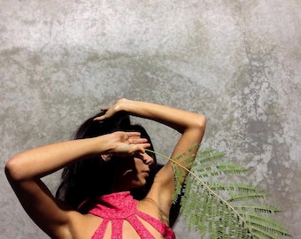 Coral Hemp Crop Top – Cut-Out Halter | Sustainable Statement Piece | Handmade