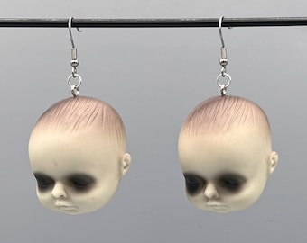 Spooky Baby Doll Head Halloween Earrings