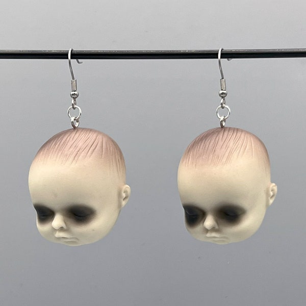 Spooky Baby Doll Head Halloween Earrings