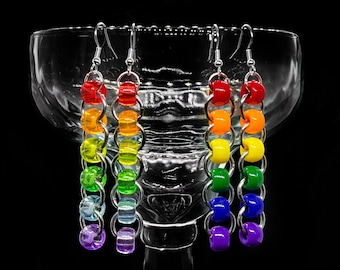Beaded Rainbow Chain Earrings Solid / Translucent