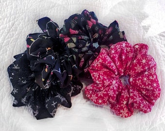 Fun Winter Holiday Extra Large Hair Scrunchie Snowflakes / Christmas Lights / Mittens