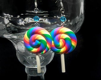 Spiral Lollipop Dangle Earrings with Swarovski Crystals